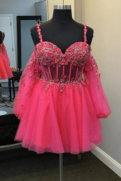 Hot Pink Sequins Sweetheart A-Line Homecoming Dress