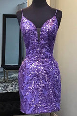 Glitter Plunging V Neck Tight Short Homecoming Dress