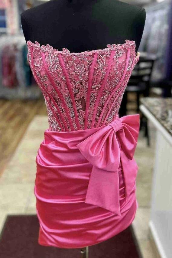 Strapless Tight Short Homecoming Dress with Applique