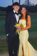 Red Satin Mermaid Strapless Long Prom Dress