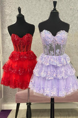 Red Beautiful Sweetheart Strapless A-Line Homecoming Dress with Ruffles
