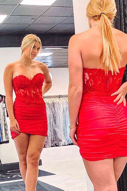 Fuchsia Sequins Strapless Bodycon Short Homecoming Dress