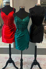 Rote Pailletten V-Ausschnitt Bodycon Homecoming Kleider mit Applikationen
