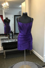 Regency Sheath Mini Satin Homecoming Dress with Spaghetti Straps