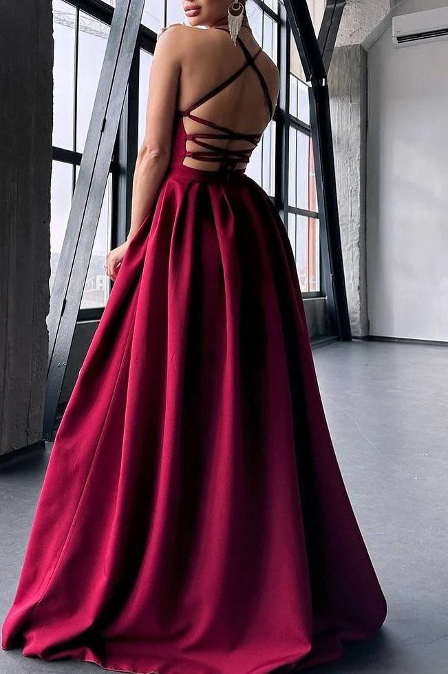 Royal Blue Satin Spaghetti Straps A-Line Long Prom Dress