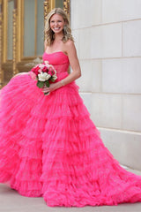 Gold Tulle Sequin Strapless Ruffle Tiered Long Prom Dress