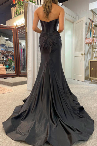 Black Strapless Keyhole Mermaid Long Formal Dress with Slit