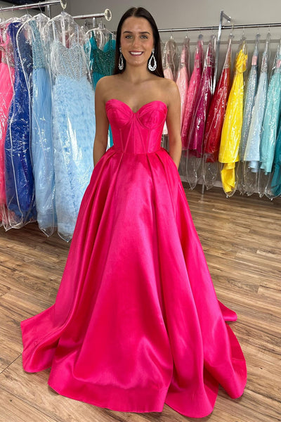 Hot Pink Sweetheart Empire Long Ball Dress with Appliques