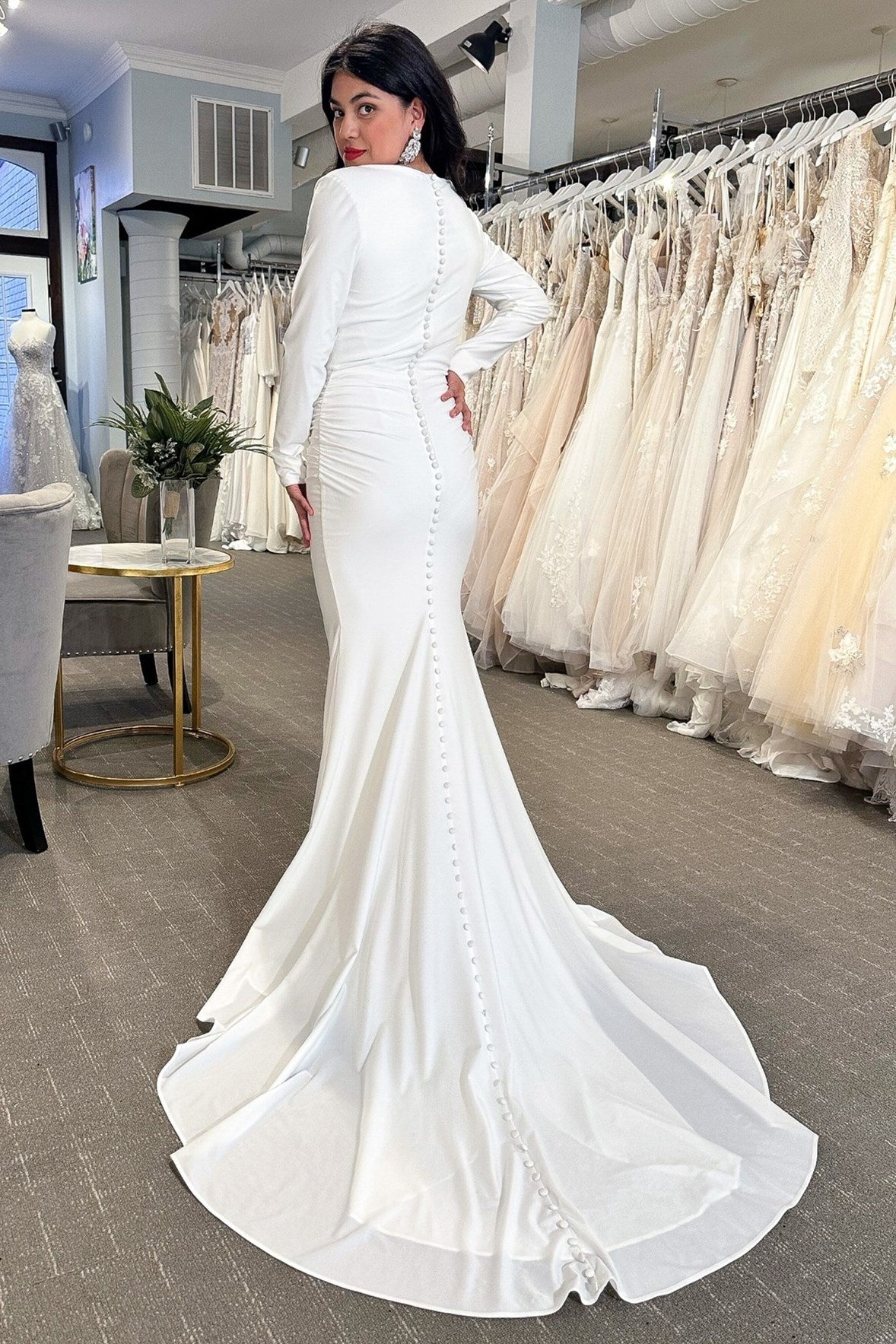 Elegant Surplice Long Sleeve Mermaid Long Wedding Dress