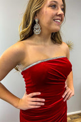 Red Velvet Strapless Trumpet Long Formal Dress