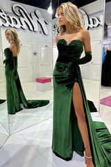 Emerald Sweetheart Long Prom Dress with Attached Train