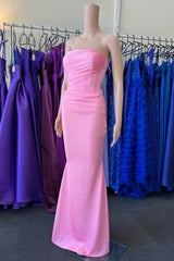 Pink Strapless Lace-Up Mermaid Long Prom Dress