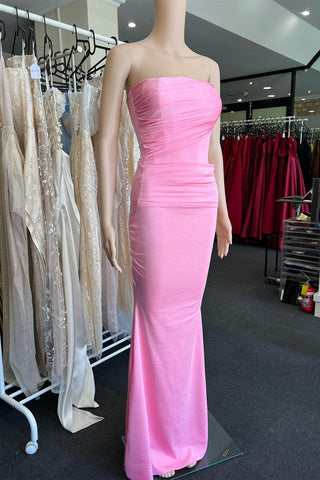Pink Strapless Lace-Up Mermaid Long Prom Dress