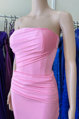 Pink Strapless Lace-Up Mermaid Long Prom Dress