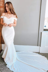 Off-the-Shoulder White Trumpet Long Wedding Dress