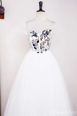 White Off-the-Shoulder A-Line Long Prom Dress with Broken Mirrors