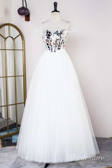 White Off-the-Shoulder A-Line Long Prom Dress with Broken Mirrors