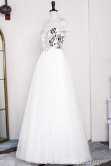 White Off-the-Shoulder A-Line Long Prom Dress with Broken Mirrors