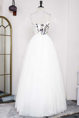 White Off-the-Shoulder A-Line Long Prom Dress with Broken Mirrors