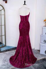 Magenta Sequin Sweetheart Trumpet Long Formal Dress