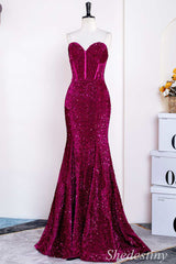 Magenta Sequin Sweetheart Trumpet Long Formal Dress