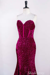 Magenta Sequin Sweetheart Trumpet Long Formal Dress