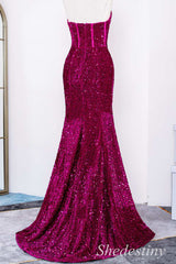 Magenta Sequin Sweetheart Trumpet Long Formal Dress