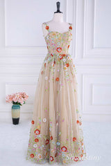 Nude Sequin Appliques Sweetheart A-Line Long Prom Dress