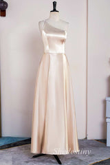 Champagne One-Shoulder A-Line Long Bridesmaid Dress