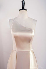 Champagne One-Shoulder A-Line Long Bridesmaid Dress