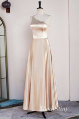 Champagne One-Shoulder A-Line Long Bridesmaid Dress