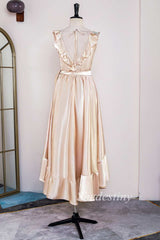 Champagne Surplice Ruffle High-Low Formal Dress