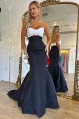 Strapless Keyhole Trumpet Color-Block Long Dress