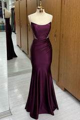 Plum Scoop Neck Lace-Up Mermaid Long Formal Dress