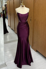 Plum Scoop Neck Lace-Up Mermaid Long Formal Dress