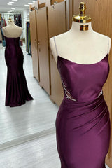 Plum Scoop Neck Lace-Up Mermaid Long Formal Dress