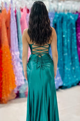 Emerald Sweetheart Lace-Up Ruched Long Formal Dress