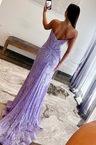 Lavender Lace Strapless Corset Wrap Maxi Dress