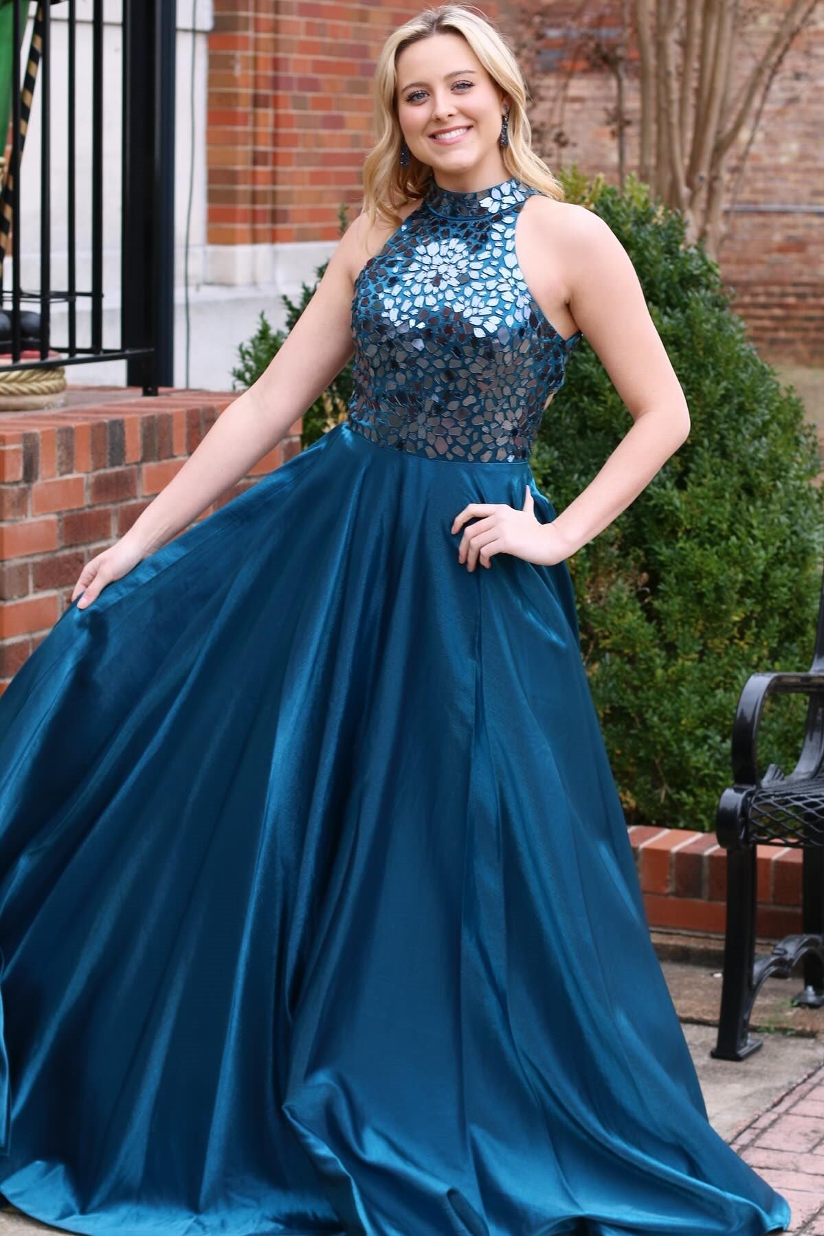 Teal Halter Prom Dresses