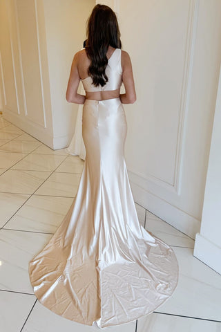 One-Shoulder Champagne Cutout Mermaid Long Formal Dress
