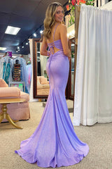 Glitter Lavender Beaded Lace-Up Mermaid Long Gown