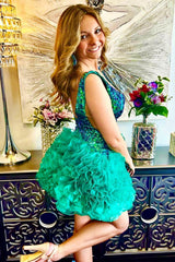 Emerald Sequin Plunge V Tutu Dress