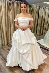 White Off-the-Shoulder Bridal Gown with Irregular Ruffles