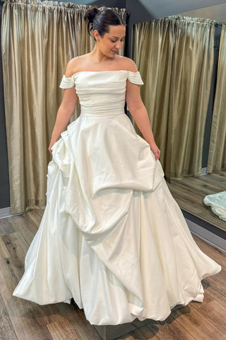 White Off-the-Shoulder Bridal Gown with Irregular Ruffles