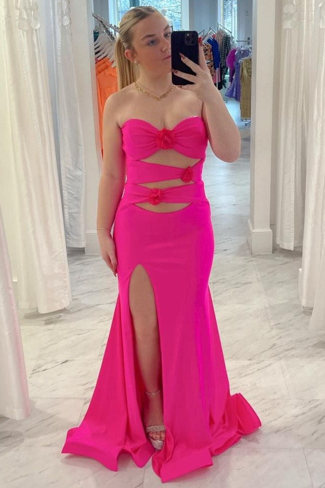 Red Strapless Cutout Mermaid Long Prom Dress with Slit