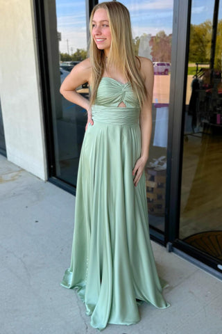 Sage Strapless Twisted Knot Maxi Dress