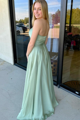 back of Sage Strapless Twisted Knot Maxi Dress