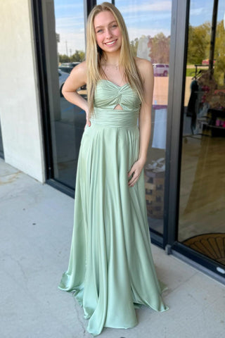 Sage Strapless Twisted Knot Maxi Dress