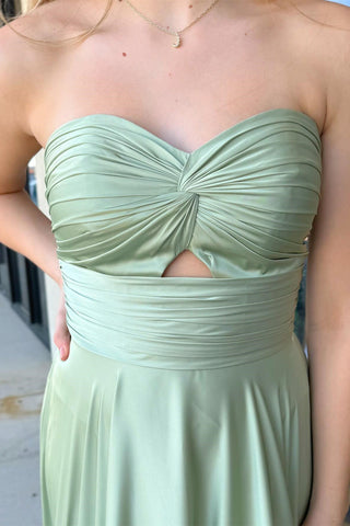 top of Sage Strapless Twisted Knot Maxi Dress