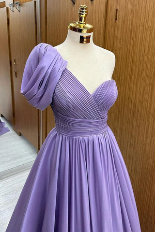 Asymmetrical Banded Waist A-Line Prom Gown